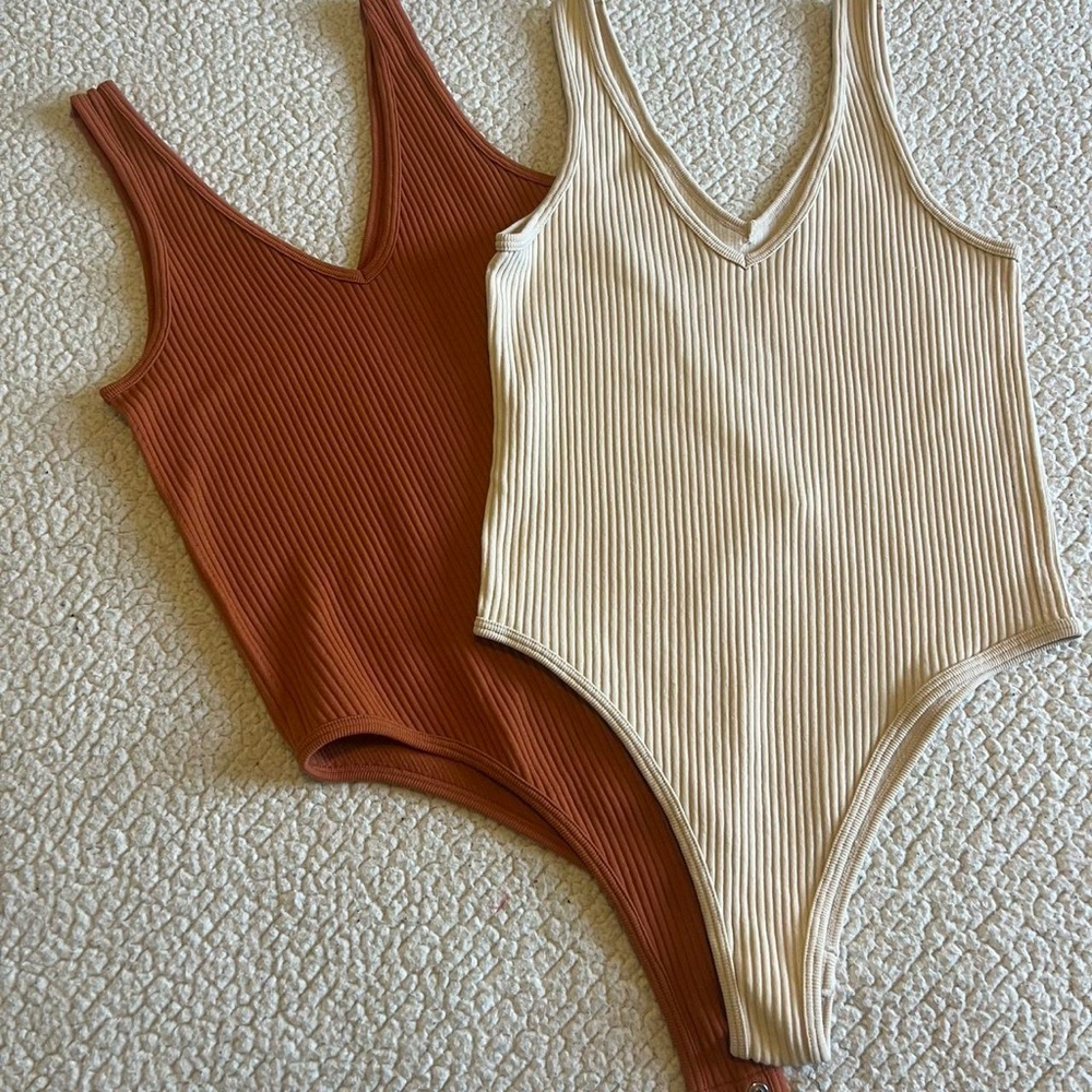 Kids Ribbed One Piece Set - Cream and Brown